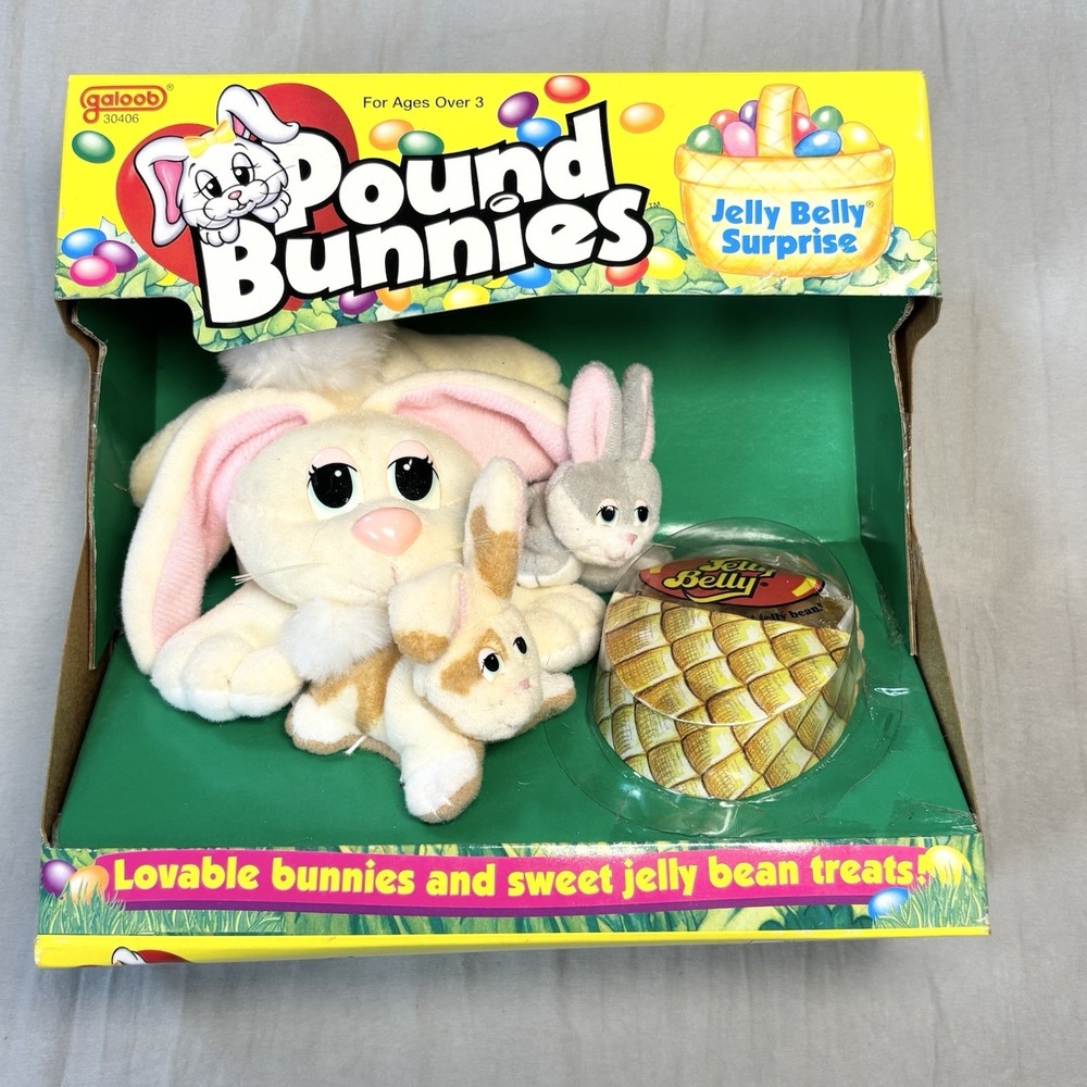 Vintage Galoob Pound Bunnies Jelly Belly Surprise Plush Bunny Easter Jelly Bean